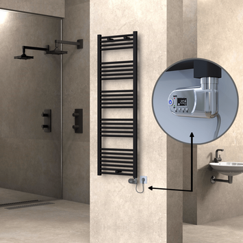 Radiva - Haiti Sèche Serviettes Electrique 500x1500 Noir mat (Thermostat Thesis) 600 Watt