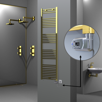 Radiva - Haiti Electric Towel Warmer 500x1800 Flat Gold (Thesis Thermostat) 600 Watt