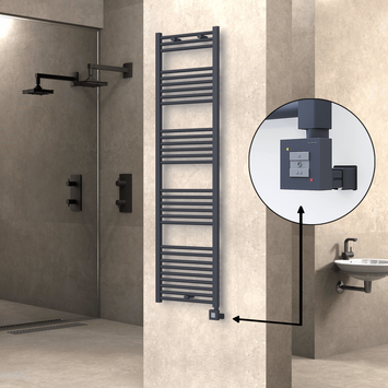 Radiva - Haiti Electric Towel Warmer 500x1800 Flat Anthracite Textured (KTX1 Thermostat) 1000 Watt