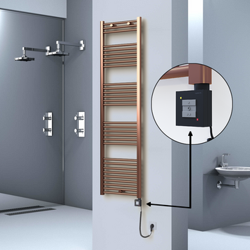  - Haiti Electric Towel Warmer 500x1800 Flat Antique Copper Gloss (KTX1 Thermostat) 600 Watt Spiral Cable