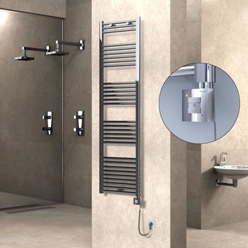  - Haiti Electric Towel Warmer 500x1800 Flat Chrome (KTX1 Thermostat) 600 Watt Spiral Cable