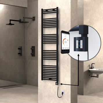 Radiva - HAITI Elektrikli Havlupan 500x1800 Düz Siyah (KTX4 Termostat) 1000W Spiral Kablolu