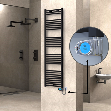Radiva - Haiti Electric Towel Warmer 500x1800 Flat Black Matt (Musa Thermostat) 900 Watt