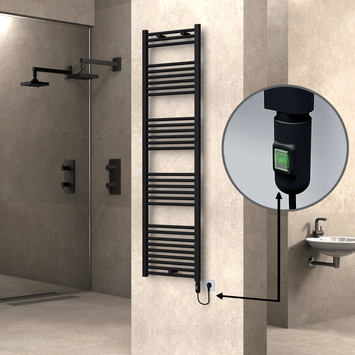Radiva - Haiti Electric Towel Warmer 500x1800 Flat Black Matt (On/Off Button) 900 Watt