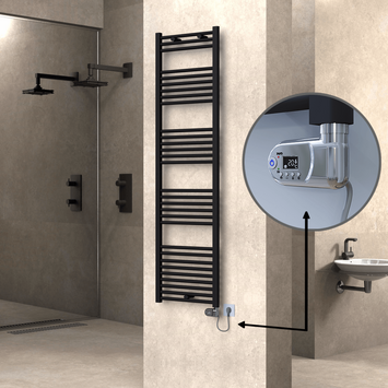 Radiva - Haiti Sèche Serviettes Electrique 500x1800 Noir mat (Thermostat Thesis) 900 Watt