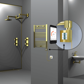 Radiva - Haiti Electric Towel Warmer 500x700 Flat Gold (KTX4 Thermostat) 200 Watt Spiral Cable Radiva - Haiti Electric Towel Warmer 500x700 Flat Gold (KTX4 Thermostat) 200 Watt Spiral Cable