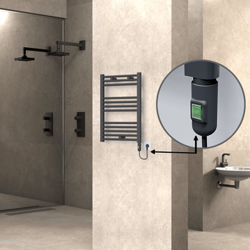 Radiva - Haiti Electric Towel Warmer 500x700 Flat Anthracite Textured (On/Off Button) 300 Watt