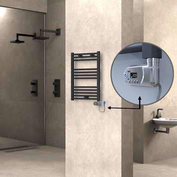 Radiva - Haiti Electric Towel Warmer 500x700 Flat Anthracite Textured (Thesis Thermostat) 300 Watt