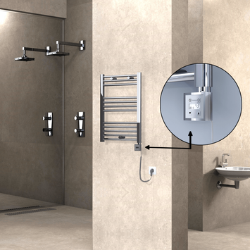 Radiva - Haiti Electric Towel Warmer 500x700 Flat Chrome (KTX3 Thermostat) 200 Watt Spiral Cable Radiva - Haiti Electric Towel Warmer 500x700 Flat Chrome (KTX3 Thermostat) 200 Watt Spiral Cable