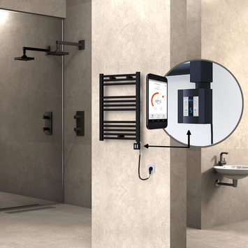 Radiva - HAITI Elektrikli Havlupan 500x700 Düz Siyah (KTX4 Termostat) 300W Spiral Kablolu