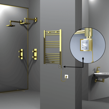 Radiva - HAITI Elektrikli Havlupan 500x800 Düz Altın (KTX3 Termostat) 200W Spiral Kablolu