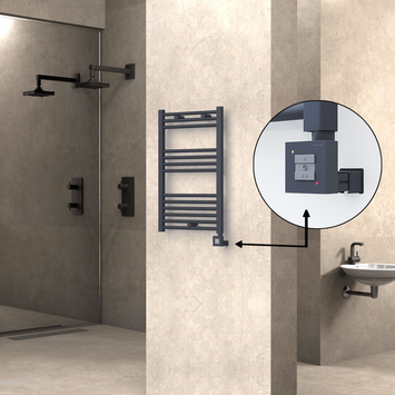Radiva - Haiti Electric Towel Warmer 500x800 Flat Anthracite Textured (KTX1 Thermostat) 300 Watt