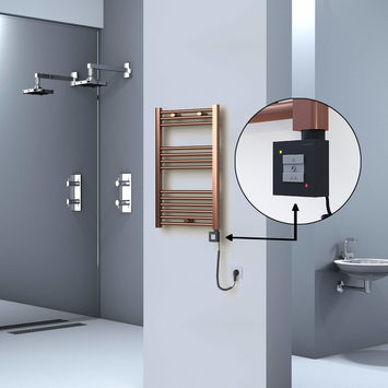 Radiva - Haiti Electric Towel Warmer 500x800 Flat Antique Copper Gloss (KTX1 Thermostat) 200 Watt Spiral Cable