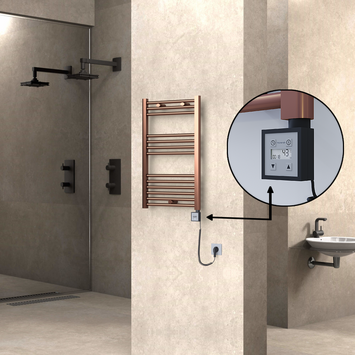 Radiva - Haiti Electric Towel Warmer 500x800 Flat Antique Copper Gloss (KTX3 Thermostat) 200 Watt Spiral Cable