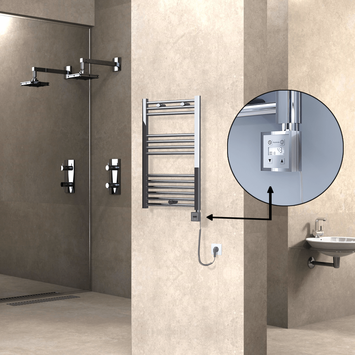Radiva - Haiti Electric Towel Warmer 500x800 Flat Chrome (KTX3 Thermostat) 200 Watt Spiral Cable