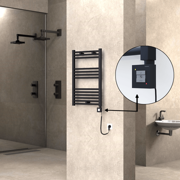 Radiva - Haiti Sèche Serviettes Electrique 500x800 Noir mat Ktx1 300 Watt Câble en spirale