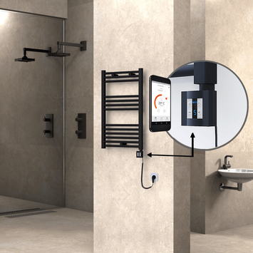 Radiva - HAITI Elektrikli Havlupan 500x800 Düz Siyah (KTX4 Termostat) 300W Spiral Kablolu