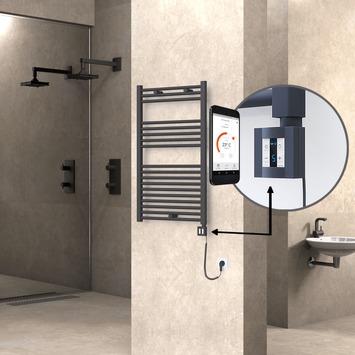 Radiva - Haiti Electric Towel Warmer 600x1000 Flat Anthracite Textured (KTX4 Thermostat) 600 Watt Spiral Cable
