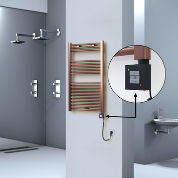 Radiva - Haiti Electric Towel Warmer 600x1000 Flat Antique Copper Gloss (KTX1 Thermostat) 300 Watt Spiral Cable