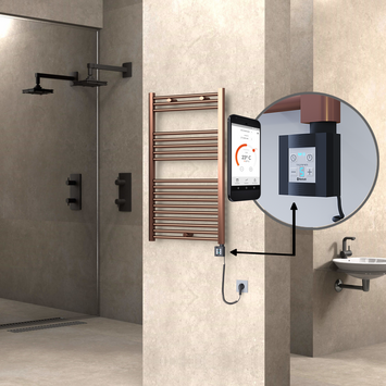  - Haiti Electric Towel Warmer 600x1000 Flat Antique Copper Gloss (KTX4 Thermostat) 300 Watt Spiral Cable