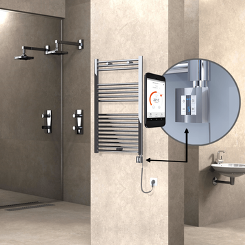 Radiva - Haiti Electric Towel Warmer 600x1000 Flat Chrome (KTX4 Thermostat) 300 Watt Spiral Cable