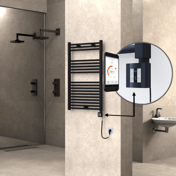 Radiva - HAITI Elektrikli Havlupan 600x1000 Düz Siyah (KTX4 Termostat) 600W Spiral Kablolu