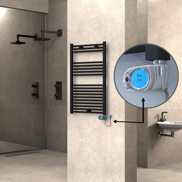 Radiva - Haiti Electric Towel Warmer 600x1000 Flat Black Matt (Musa Thermostat) 600 Watt