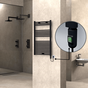 Radiva - Haiti Electric Towel Warmer 600x1000 Flat Black Matt (On/Off Button) 600 Watt