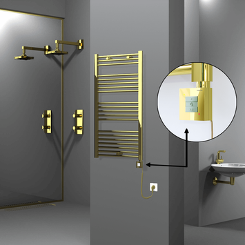 Radiva - Haiti Electric Towel Warmer 600x1100 Flat Gold (KTX1 Thermostat) 300 Watt Spiral Cable