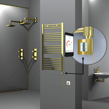 Radiva - Haiti Electric Towel Warmer 600x1100 Flat Gold (KTX4 Thermostat) 300 Watt Spiral Cable