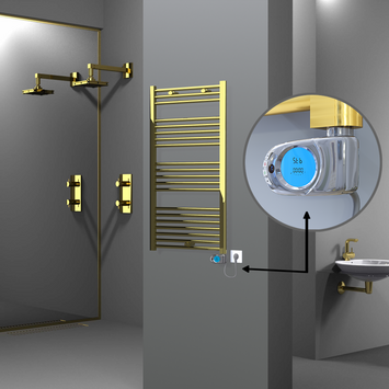 Radiva - Haiti Electric Towel Warmer 600x1100 Flat Gold (Musa Thermostat) 300 Watt