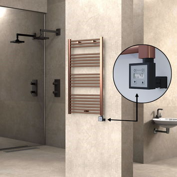 Radiva - Haiti Electric Towel Warmer 600x1100 Flat Antique Copper Gloss (KTX3 Thermostat) 300 Watt