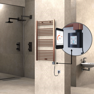  - Haiti Electric Towel Warmer 600x1100 Flat Antique Copper Gloss (KTX4 Thermostat) 300 Watt Spiral Cable