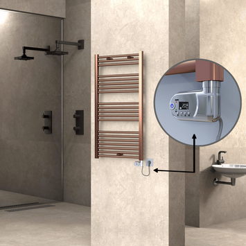  - HAITI Elektrikli Havlupan 600x1100 Düz Bakır Eskitme (Thesis Termostat) 300W