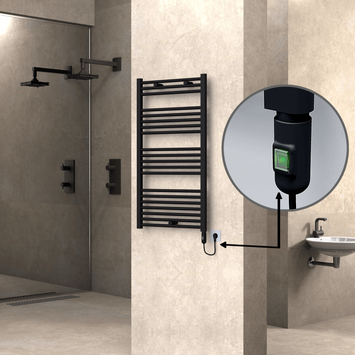 Radiva - Haiti Sèche Serviettes Electrique 600x1100 Noir mat (On/Off) 600 Watt