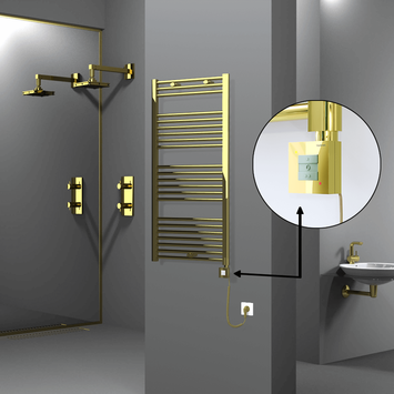 Radiva - Haiti Electric Towel Warmer 600x1200 Flat Gold (KTX1 Thermostat) 300 Watt Spiral Cable