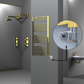 Radiva - Haiti Electric Towel Warmer 600x1200 Flat Gold (Thesis Thermostat) 300 Watt