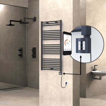 Radiva - Haiti Sèche Serviettes Electrique 600x1200 Anthracite Ktx4 600 Watt Câble en spirale