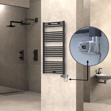 Radiva - Haiti Electric Towel Warmer 600x1200 Flat Anthracite Textured (Thesis Thermostat) 600 Watt
