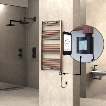 Radiva - Haiti Electric Towel Warmer 600x1200 Flat Antique Copper Gloss (KTX4 Thermostat) 300 Watt Spiral Cable