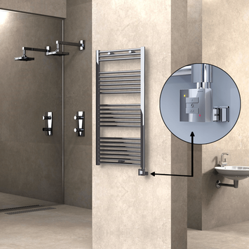 Radiva - Haiti Electric Towel Warmer 600x1200 Flat Chrome (KTX1 Thermostat) 300 Watt
