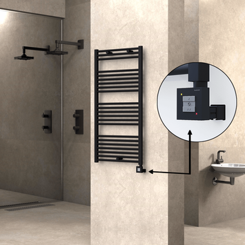 Radiva - Haiti Electric Towel Warmer 600x1200 Flat Black Matt (KTX1 Thermostat) 600 Watt