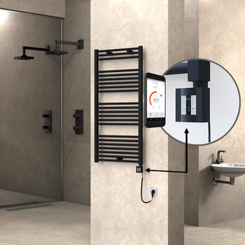 Radiva - HAITI Elektrikli Havlupan 600x1200 Düz Siyah (KTX4 Termostat) 600W Spiral Kablolu