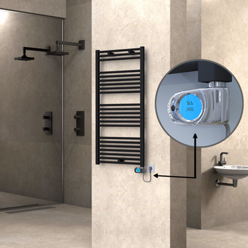 Radiva - Haiti Sèche Serviettes Electrique 600x1200 Noir mat (Thermostat Musa) 600 Watt