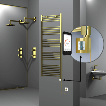 Radiva - Haiti Electric Towel Warmer 600x1500 Flat Gold (KTX4 Thermostat) 600 Watt Spiral Cable