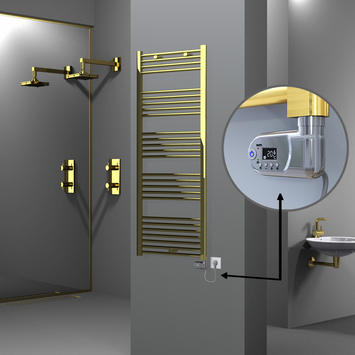 Radiva - Haiti Electric Towel Warmer 600x1500 Flat Gold (Thesis Thermostat) 600 Watt