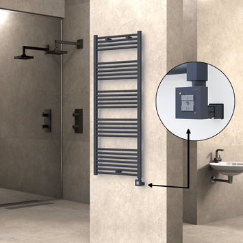 Radiva - Haiti Electric Towel Warmer 600x1500 Flat Anthracite Textured (KTX1 Thermostat) 1000 Watt