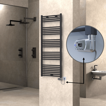 Radiva - Haiti Electric Towel Warmer 600x1500 Flat Anthracite Textured (Thesis Thermostat) 900 Watt