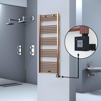  - Haiti Electric Towel Warmer 600x1500 Flat Antique Copper Gloss (KTX1 Thermostat) 600 Watt