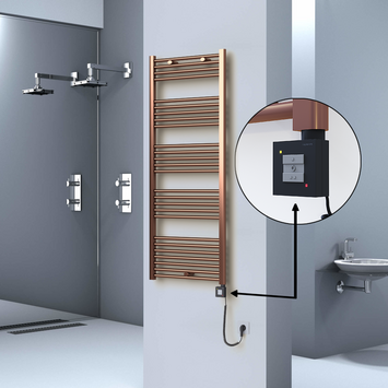  - Haiti Electric Towel Warmer 600x1500 Flat Antique Copper Gloss (KTX1 Thermostat) 600 Watt Spiral Cable
